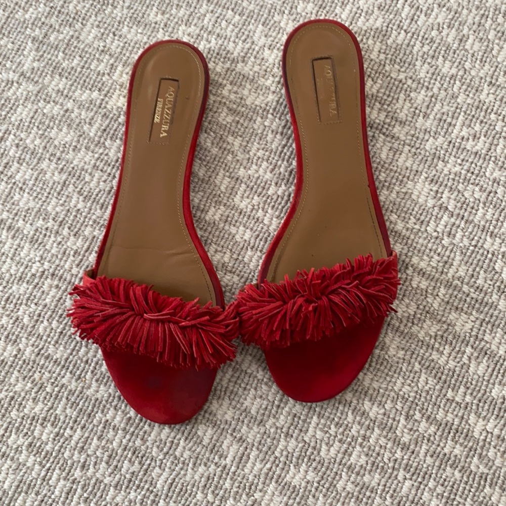Aquazzura Red Fringe Flats